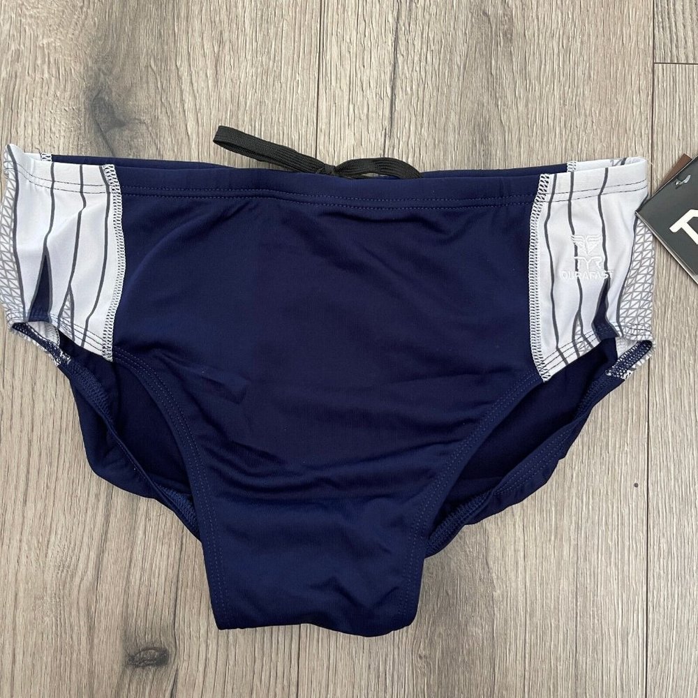 TYR Phoenix Splice Racer Mens Briefs Swimming Navy White RPX7A Size 38 - $42 - Picture 1 of 6
